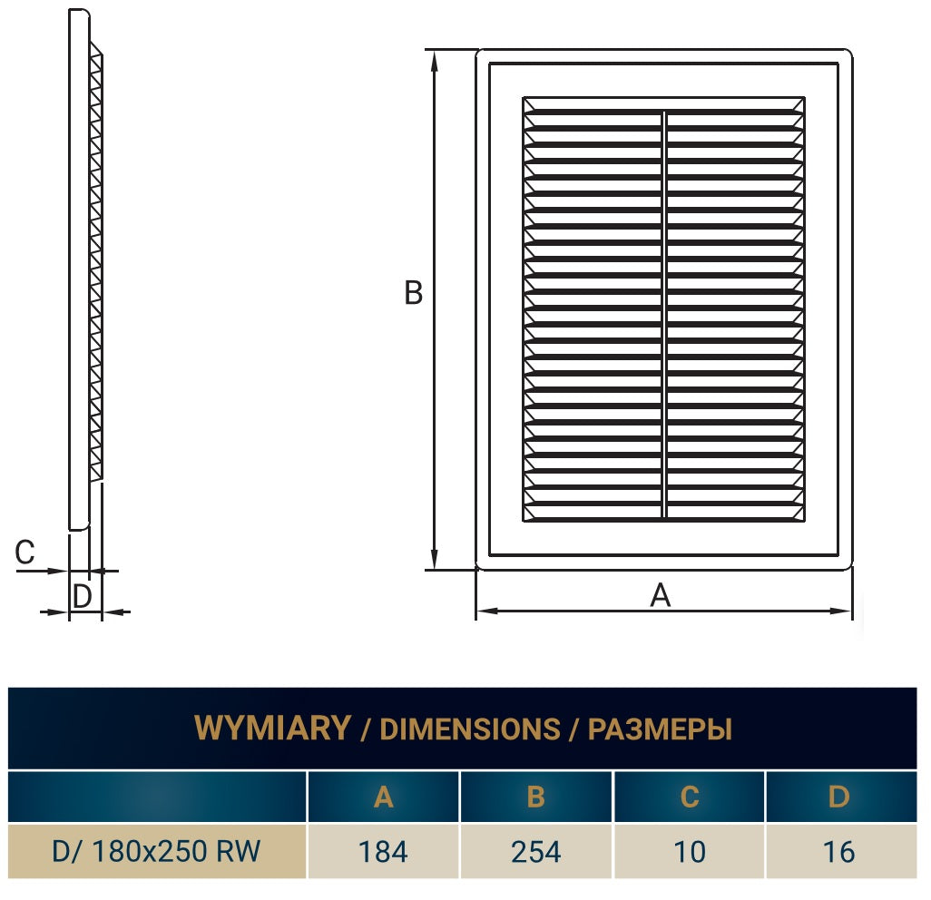 Louvre Vent D/180X250RW Classic 180mm X 250mm with Fly Screen