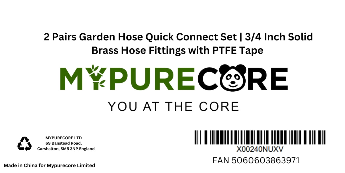 X00240NUXV x1, 2 Pairs Garden Hose Quick Connect Set | 3/4 Inch Solid Brass Hose Fittings with PTFE Tape