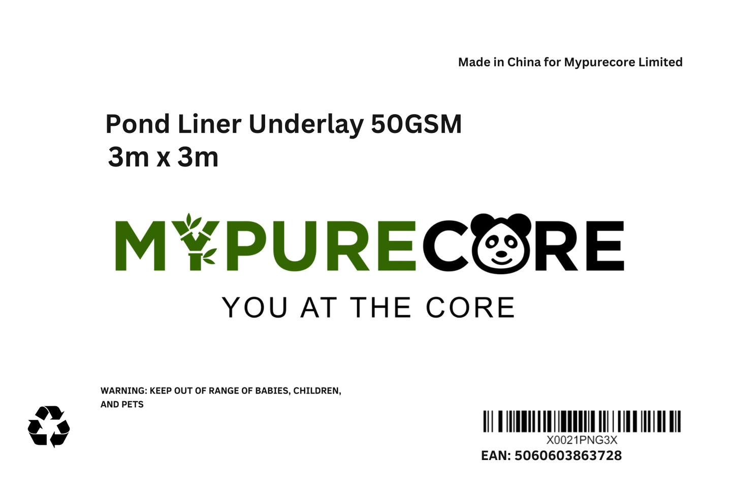 X0021PNG3X X 30, MYPURECORE 50gsm Pond Liner Underlay 3m x 3m - Tear-Resistant, Durable Garden Pool Foundation - Perfect for Wildlife and Decorative Ponds