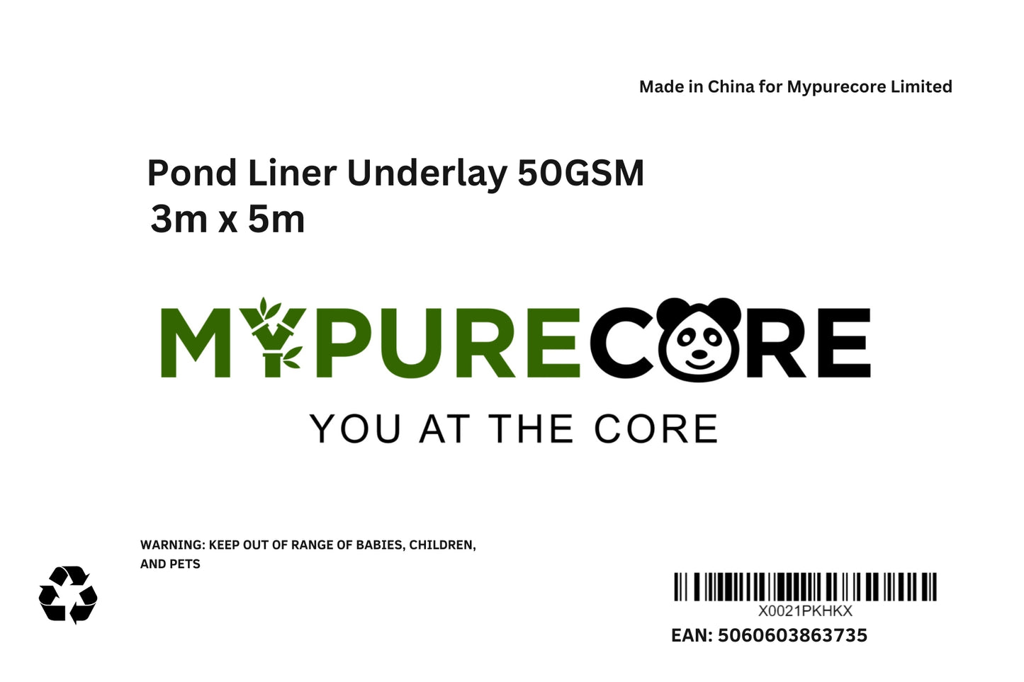X0021PKHKX x 20, MYPURECORE 50gsm Pond Liner Underlay 3m x 5m - Tear-Resistant, Durable Garden Pool Foundation - Perfect for Wildlife and Decorative Ponds