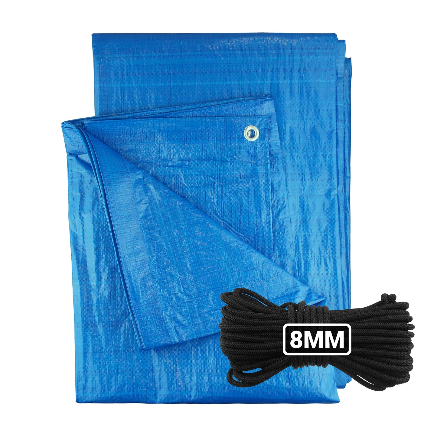Blue S-Grade Tarpaulin with 10 Metres of 8mm Bungee Rope