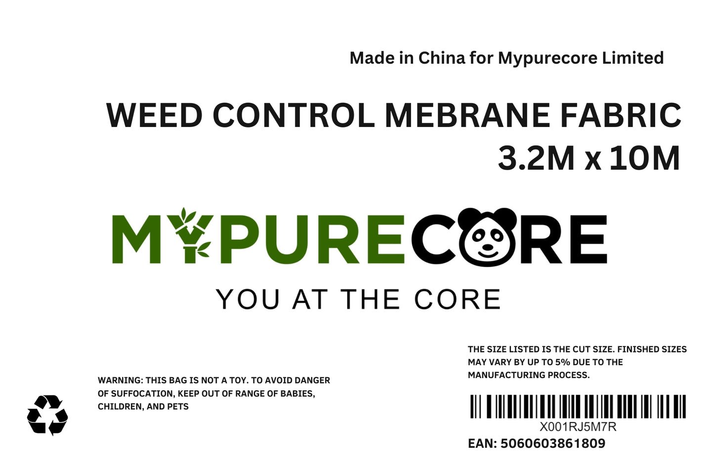 X001RJ5M7R x7, MYPURECORE Heavy Duty Weed Control Membrane Fabric - Ground Cover for Landscaping, Driveways, Patios, Flower Beds - Ideal for Garden, Artificial Grass, Gravel Underlay, Planters (3.2m x 10m)