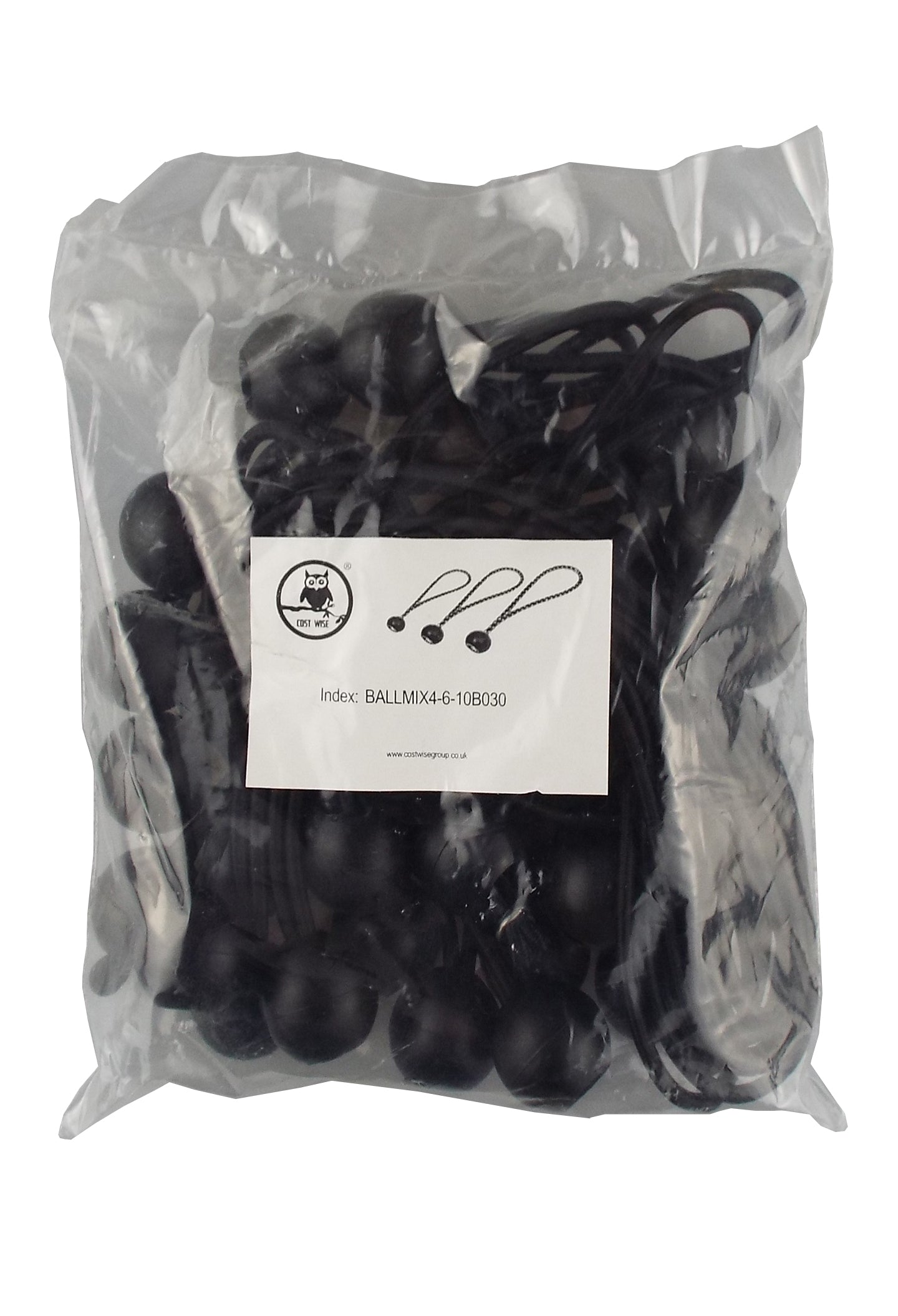 Bungee Ball Mix Black 4" 6" 10" Pack of 30