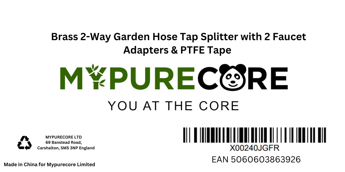 X00240JGFR x1, Brass 2-Way Garden Hose Tap Splitter with 2 Faucet Adapters & PTFE Tape