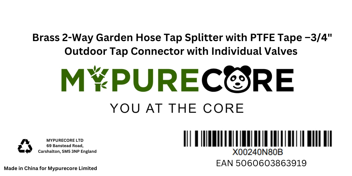 X00240N80B x1, 2-Way Brass Garden Hose Tap Splitter & PTFE Tape
