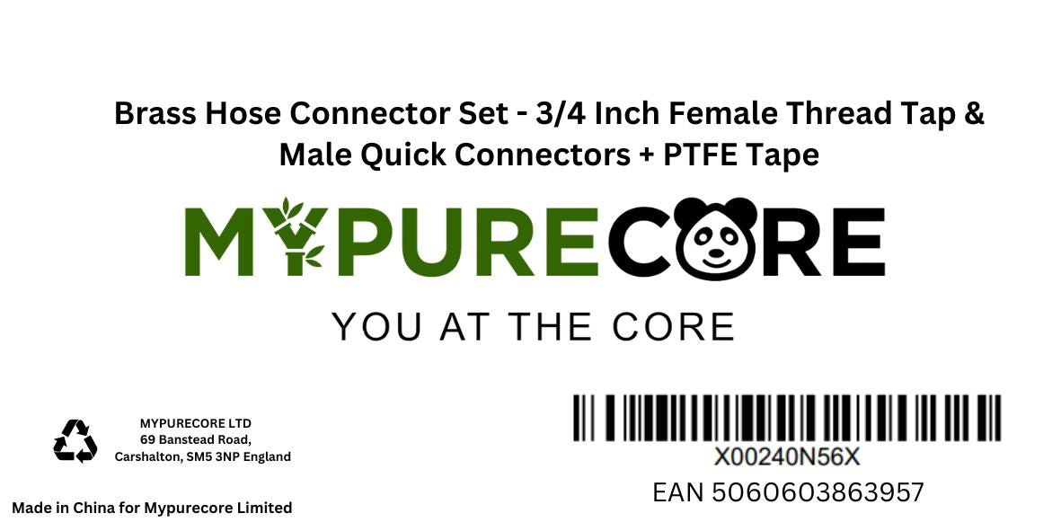 X00240N56X x1, Brass Hose Connector Set - 3/4 Inch Male & Female Quick Connectors + PTFE Tape