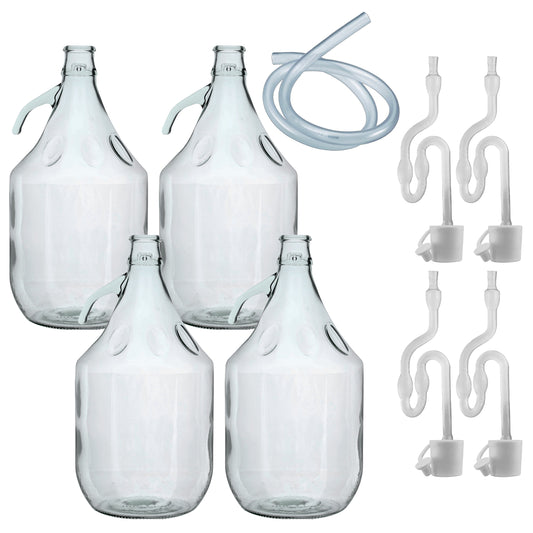 Glass Demijohn 5L 4 Pack Plain With Airlock, Bung & Tube