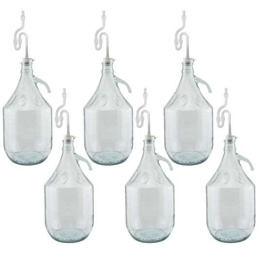Glass Demijohn 5L 6 Pack Plain With Airlock & Bung