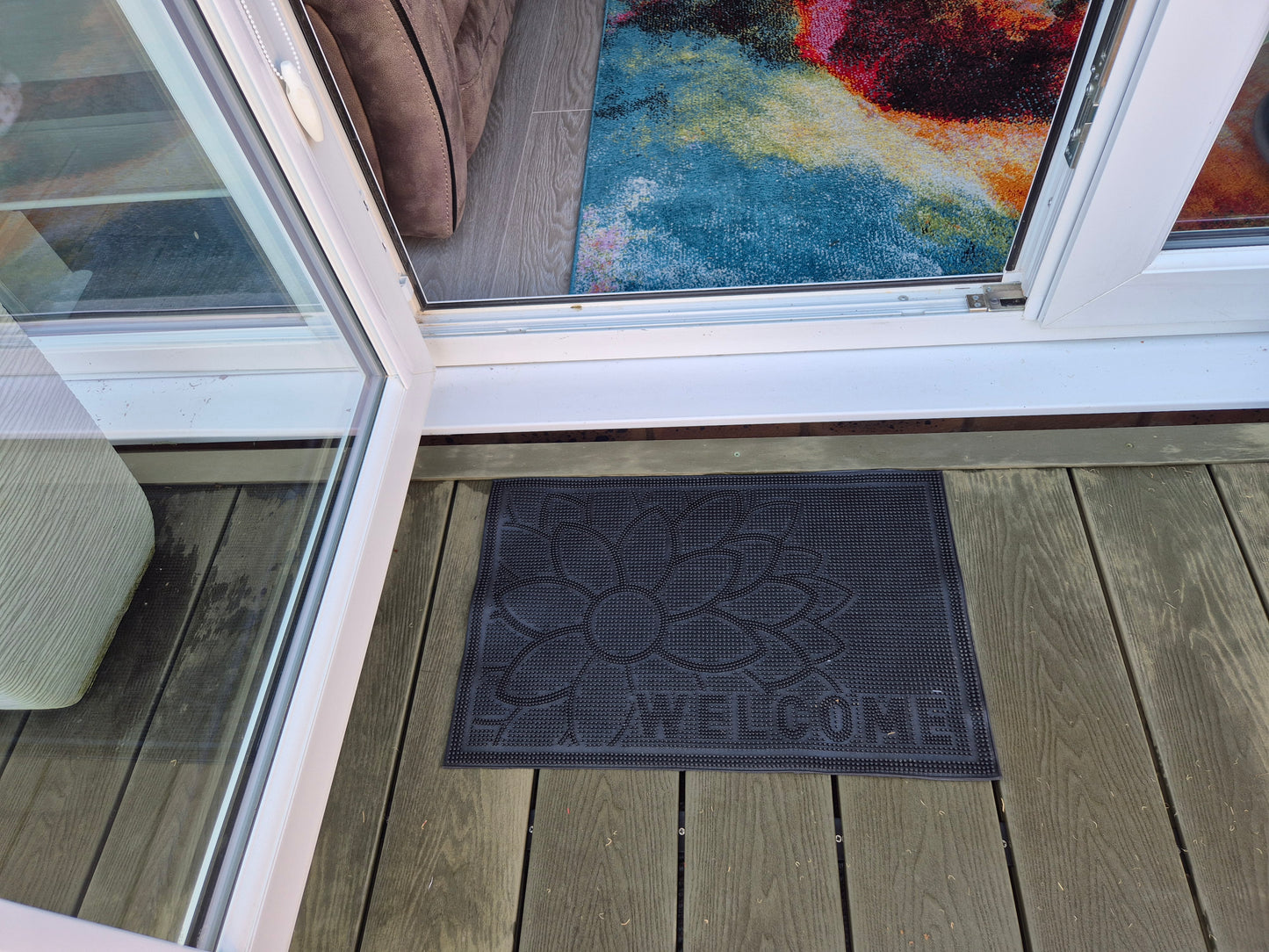 Rubber Doormat 60cm x 40cm - 'Welcome' (Flower)
