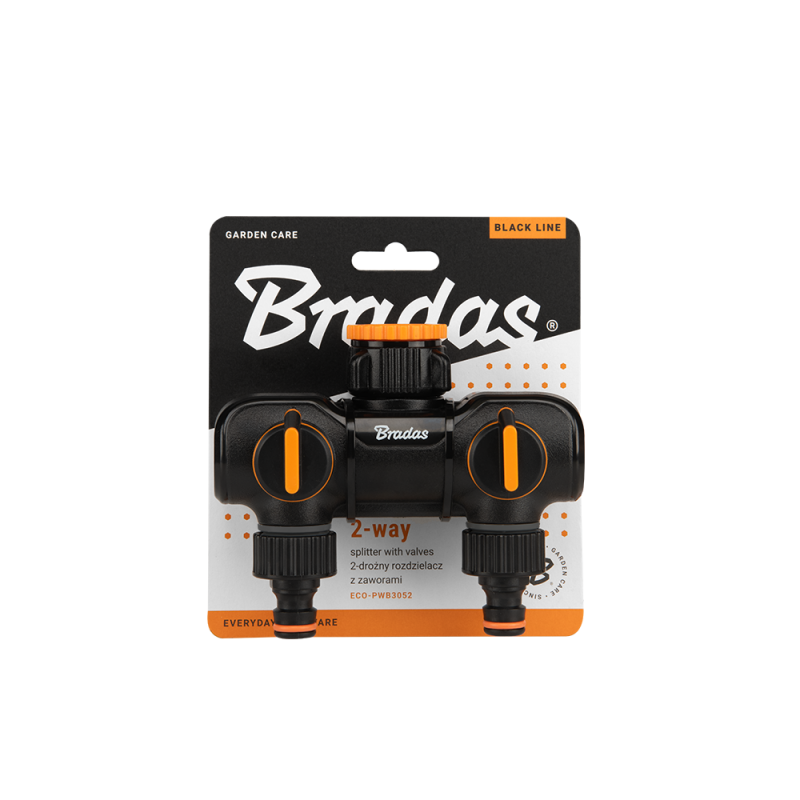 Two Way Tap Splitter with Valves Orange/Black