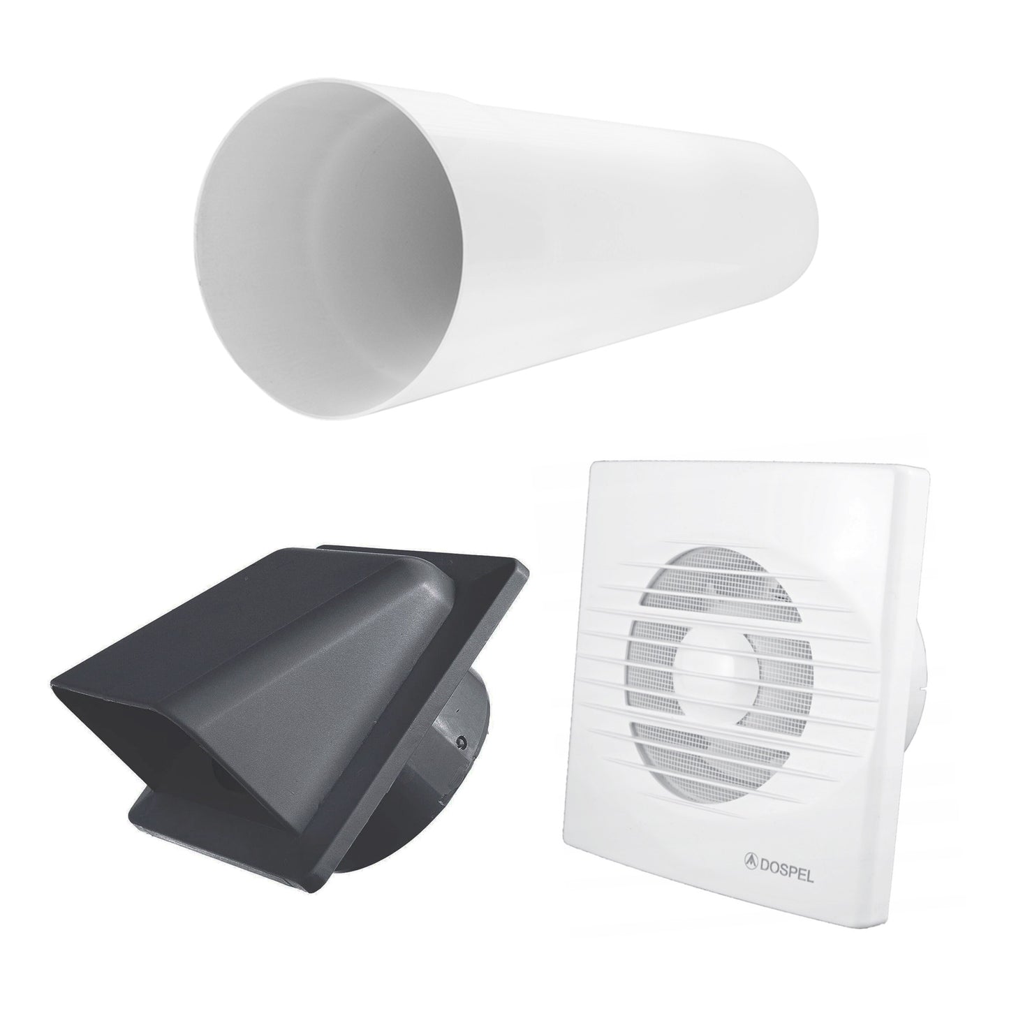 Through Wall Ventilation Kit RICO Pull-Cord Switch Fan with Graphite External Vent