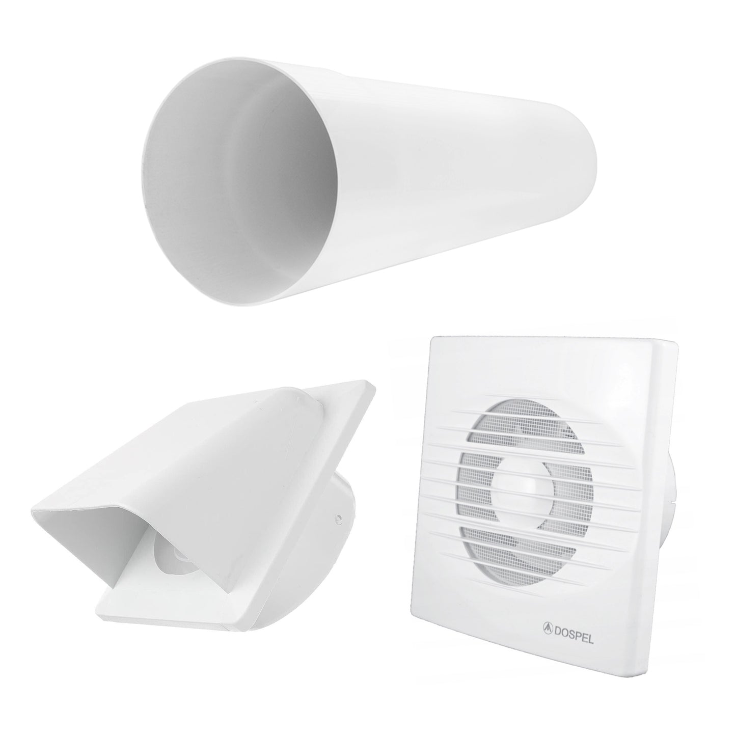 Through Wall Ventilation Kit RICO Pull-Cord Switch Fan with White External Vent