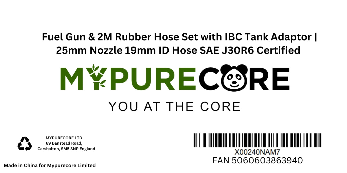 X00240NAM7 x14, Fuel Gun & 2M Rubber Hose Set with IBC Tank Adaptor | 25mm Nozzle 19mm ID Hose SAE J30R6 Certified