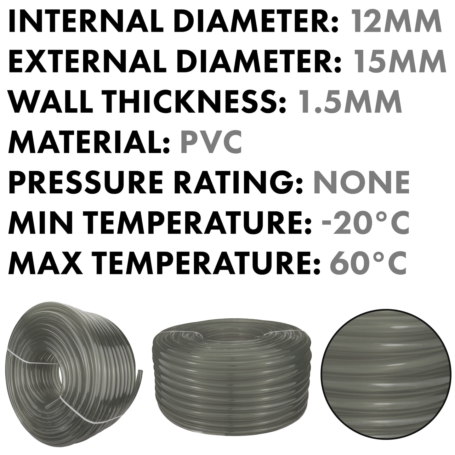 Grey Semi-Transparent PVC Pipe 12mm*15mm