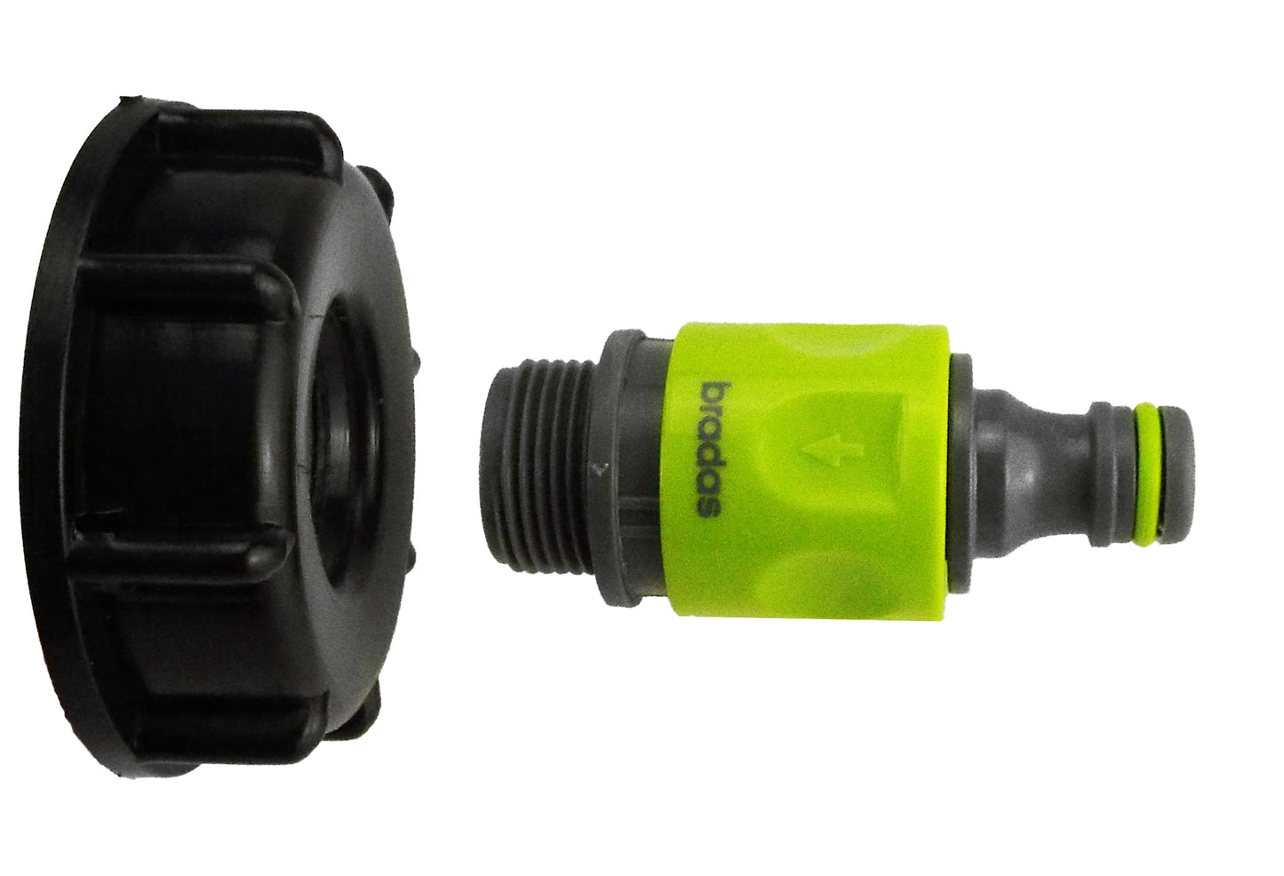 IBC 2” S60X6 Cap with ¾” BSP Threaded Hose Connector and Double Male Lime