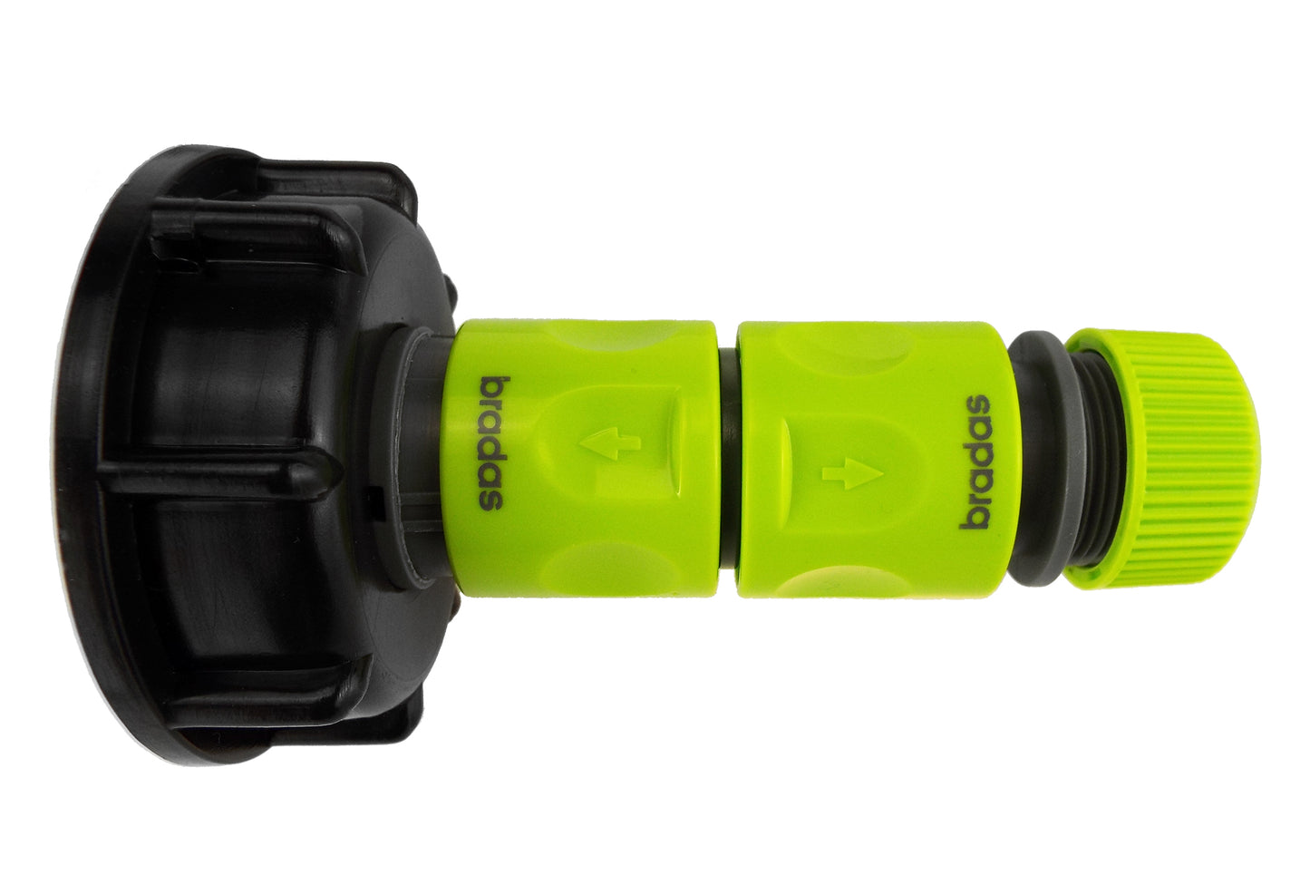 IBC 2” S60X6 Cap with Threaded Hose Fitting, Double Male and Hose Connector Lime