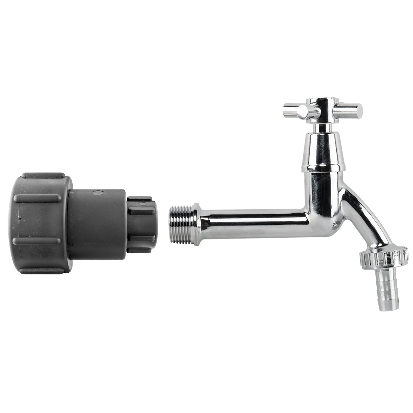 IBC 2” S60X6 – ½” BSP Extender Adaptor with Extended Brass Chrome Tap ½” Barb