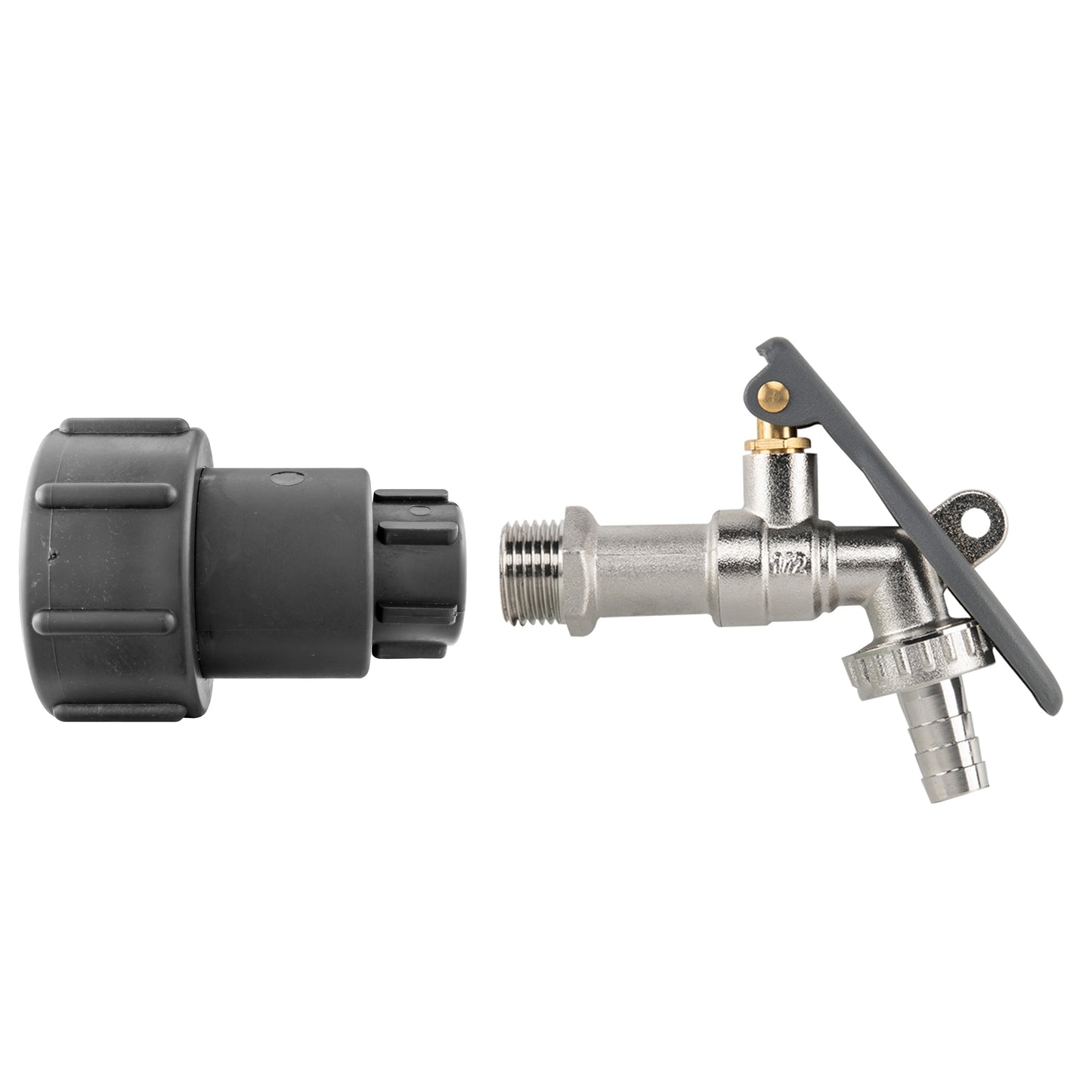 IBC 2” S60X6 – ½” BSP Extender Adaptor with Lever Tap Hose Barb and Lever Lock