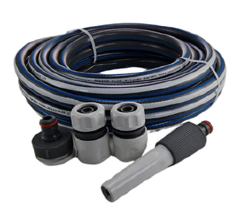 X0029AA3GX x15, Garden Hose Set Grey with 4-Pc Kit – Adjustable Nozzle, 2 Connectors Hoses & Female Thread Tap Adaptor (10m)
