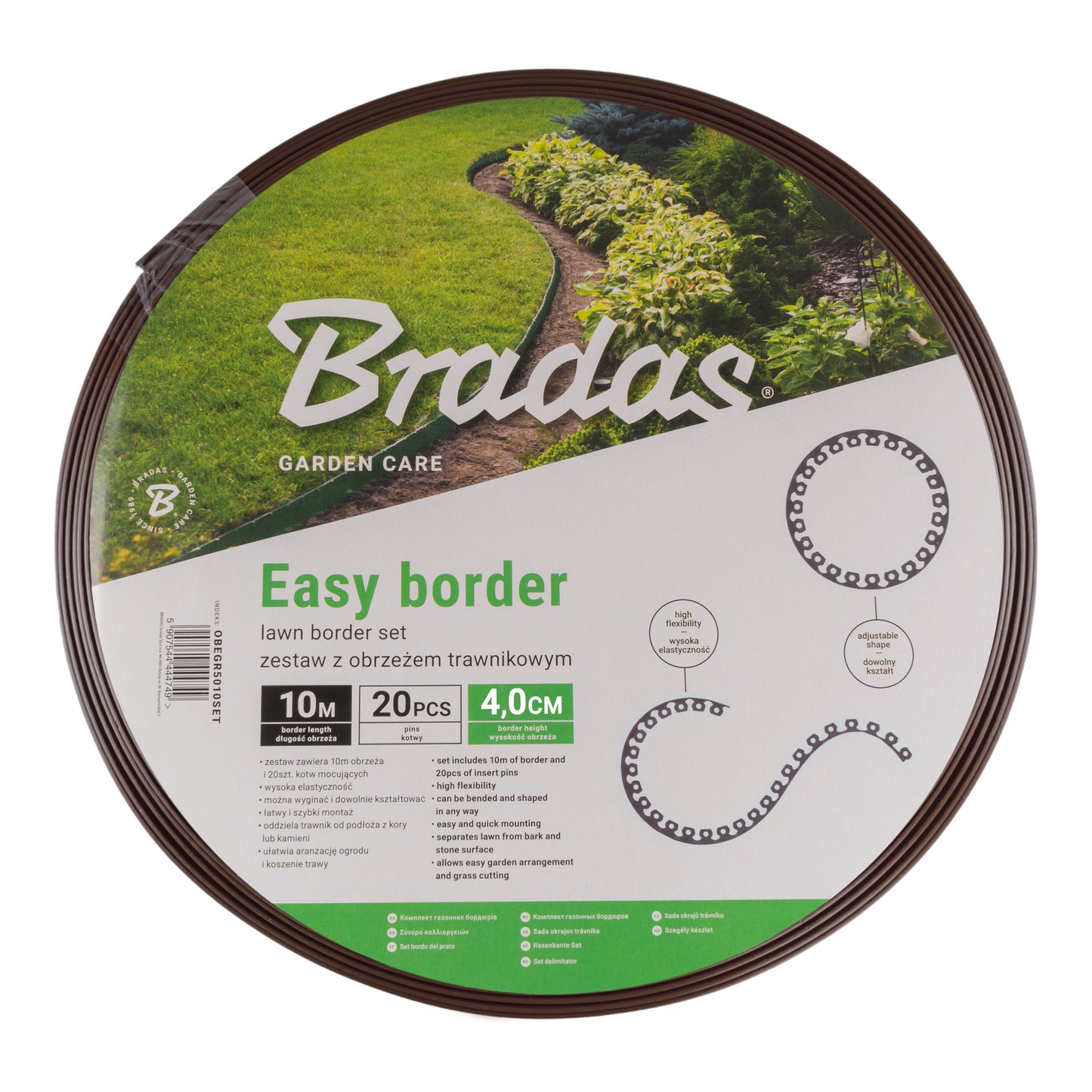 Lawn Border Set, Easy Border 40mm Brown 10m with Pegs