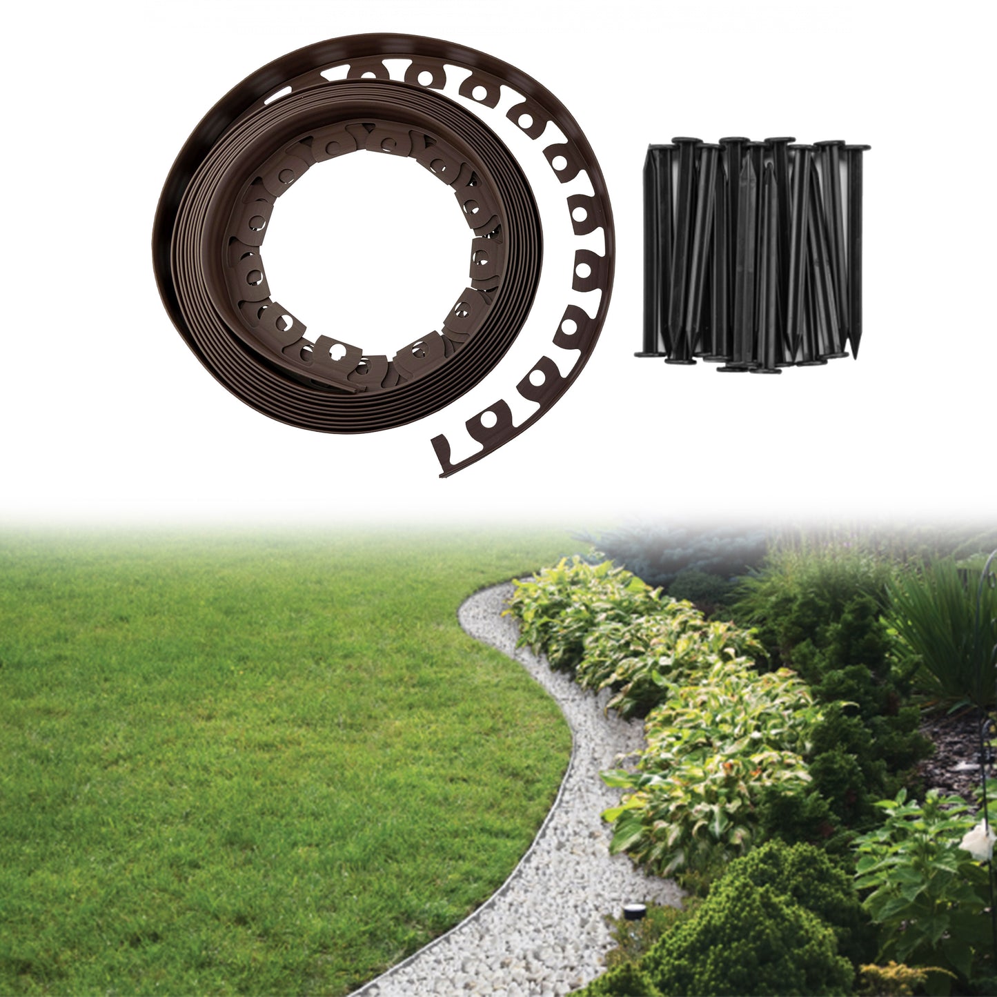 Lawn Border Set, Easy Border 40mm Brown 10m with Pegs