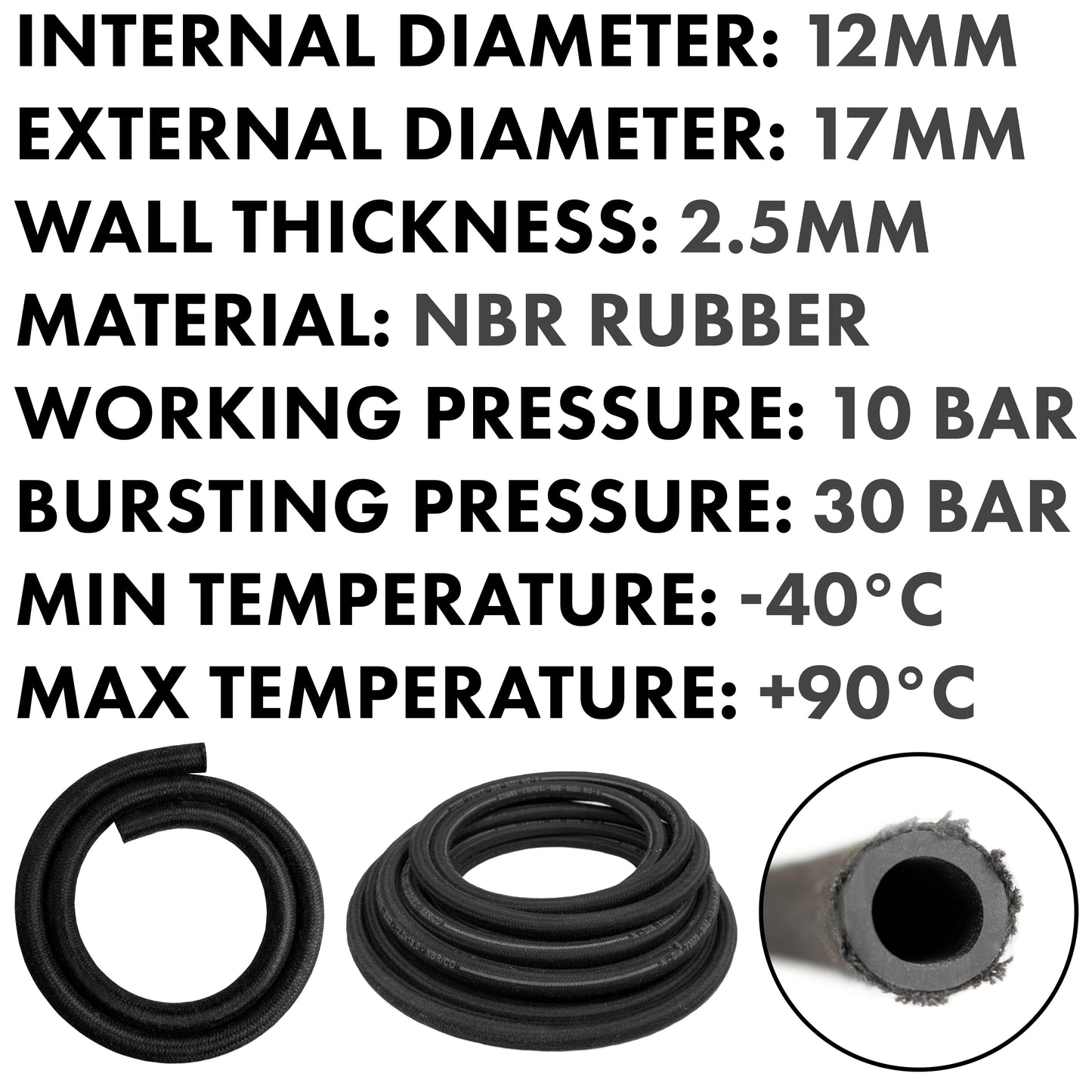 Rubber Reinforced with a Heat Resistant Textile Braid 12mm/18mm