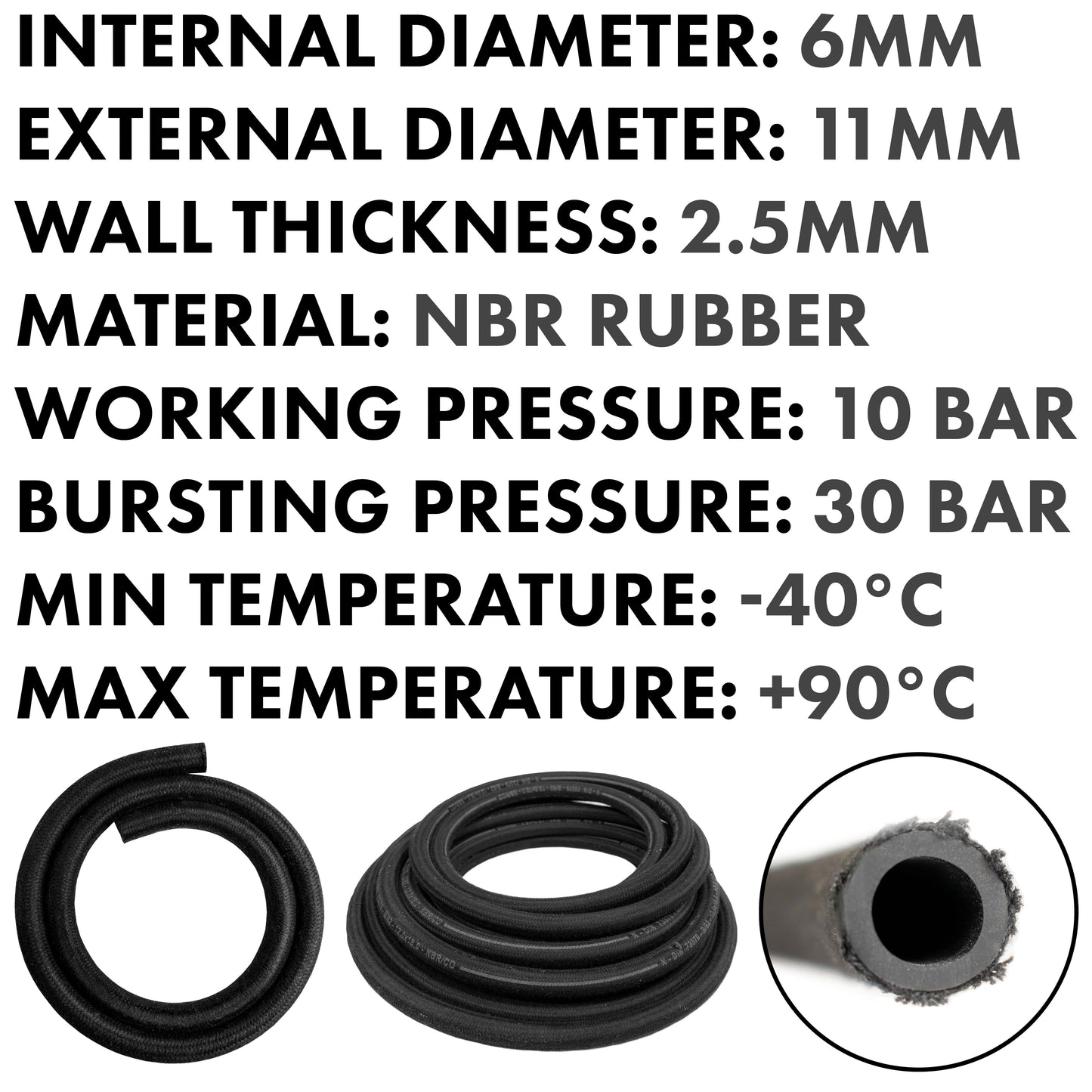 Rubber Reinforced with a Heat Resistant Textile Braid 6mm/11mm