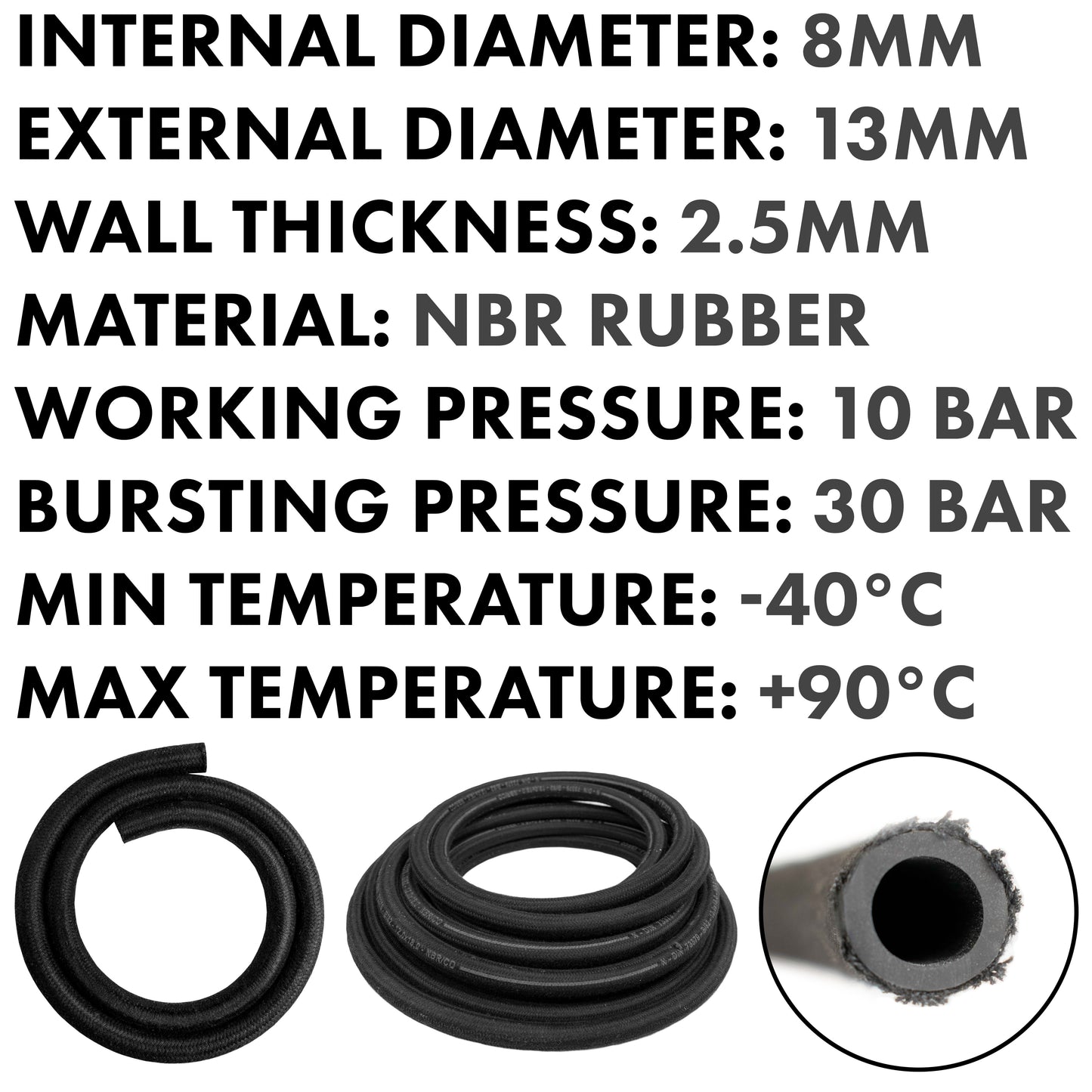 Rubber Reinforced with a Heat Resistant Textile Braid 8mm/13mm