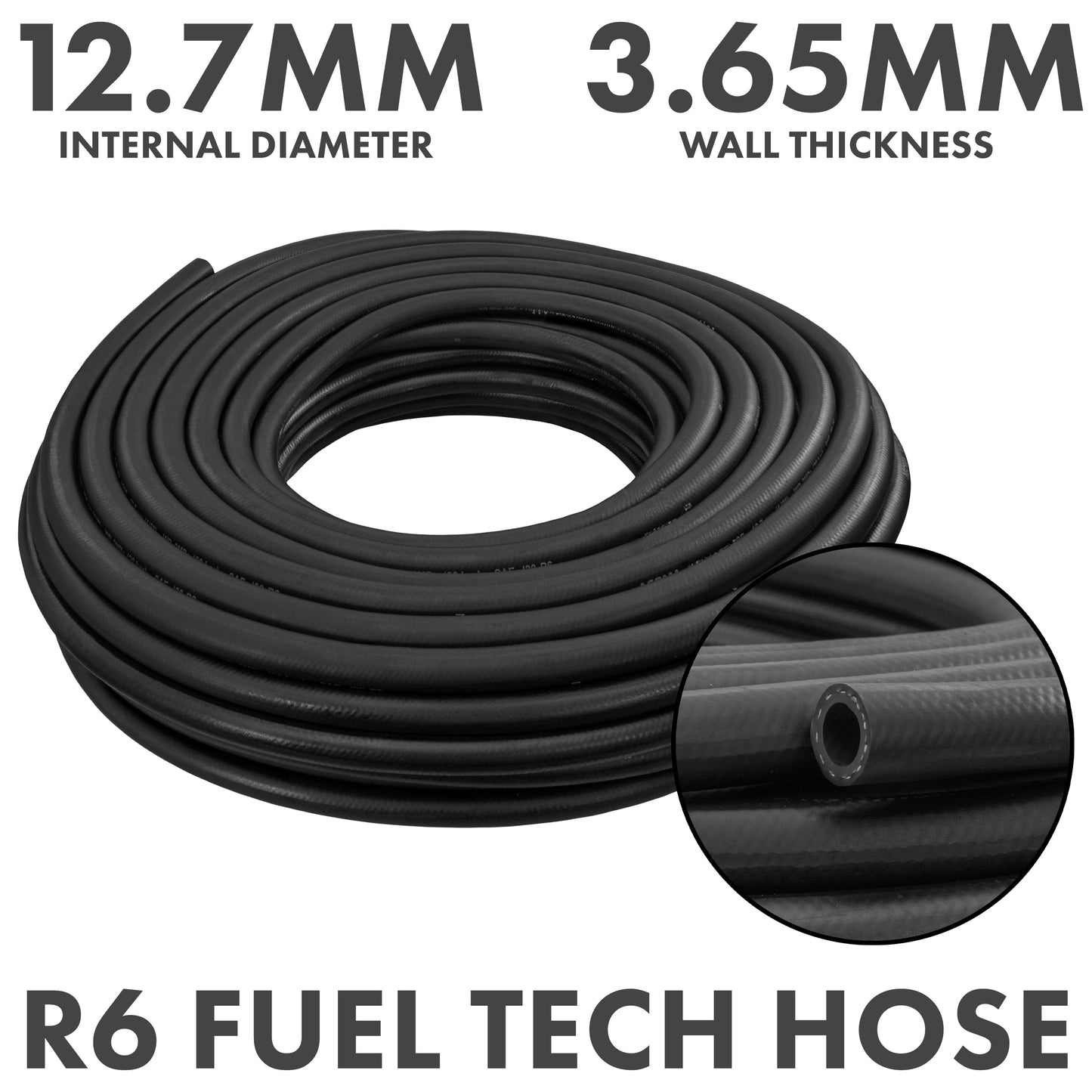 Rubber 12.7mm Braided Fuel, Oil Hose SAE J30 R6