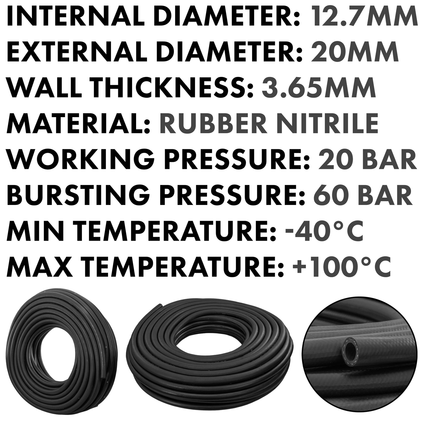 Rubber 12.7mm Braided Fuel, Oil Hose SAE J30 R6