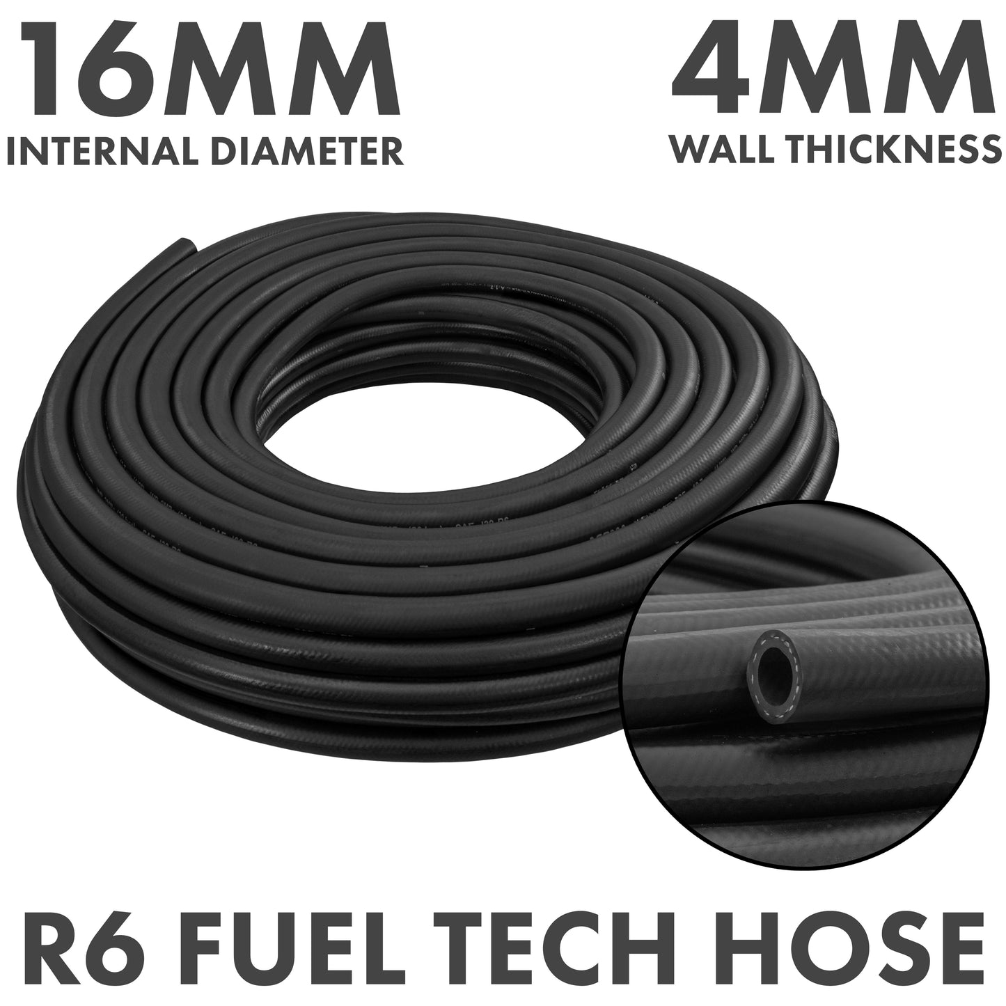 Rubber 16mm Braided Fuel, Oil Hose SAE J30 R6