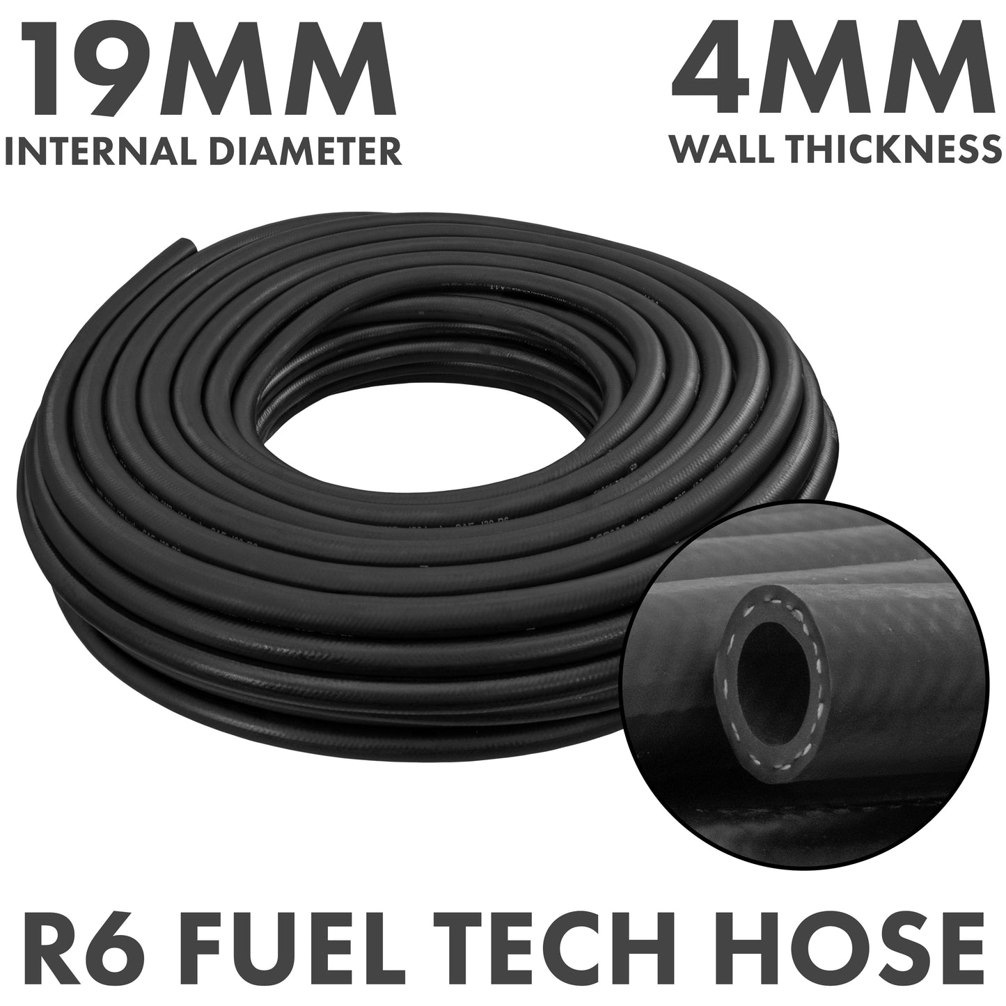 Rubber 19mm Braided Fuel, Oil Hose SAE J30 R6