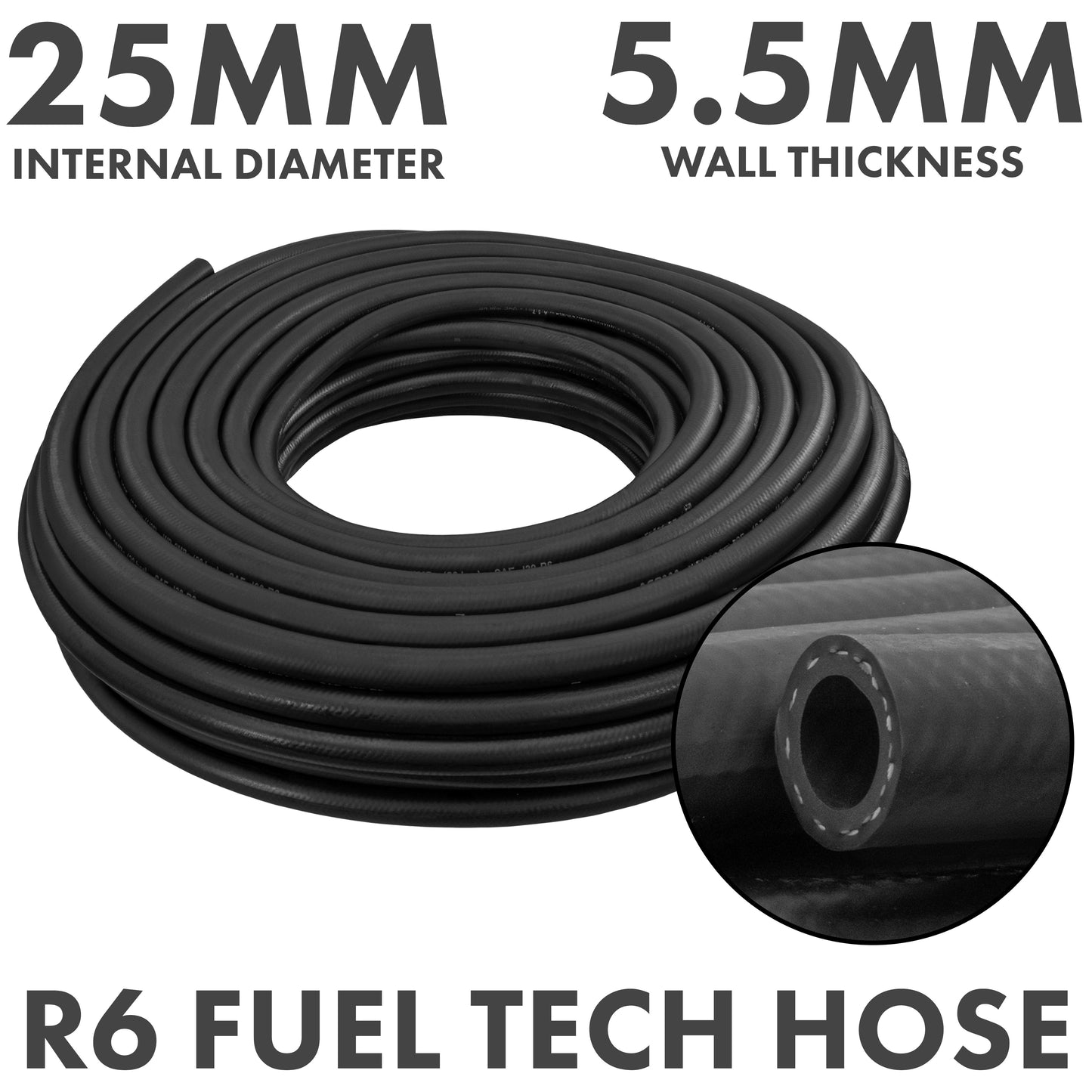 Rubber 25mm Braided Fuel, Oil Hose SAE J30 R6