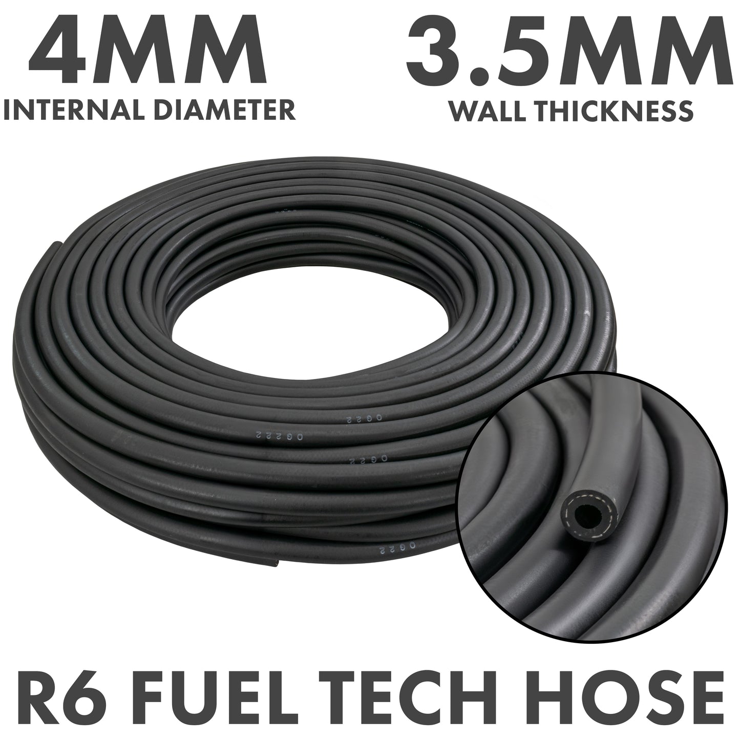 Rubber 4mm Braided Fuel, Oil Hose SAE J30 R6