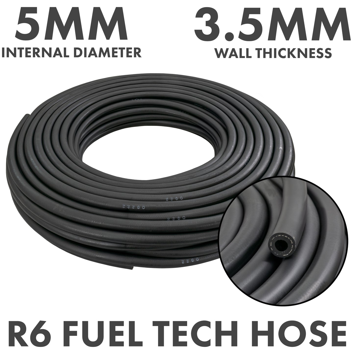Rubber 5mm Braided Fuel, Oil Hose SAE J30 R6