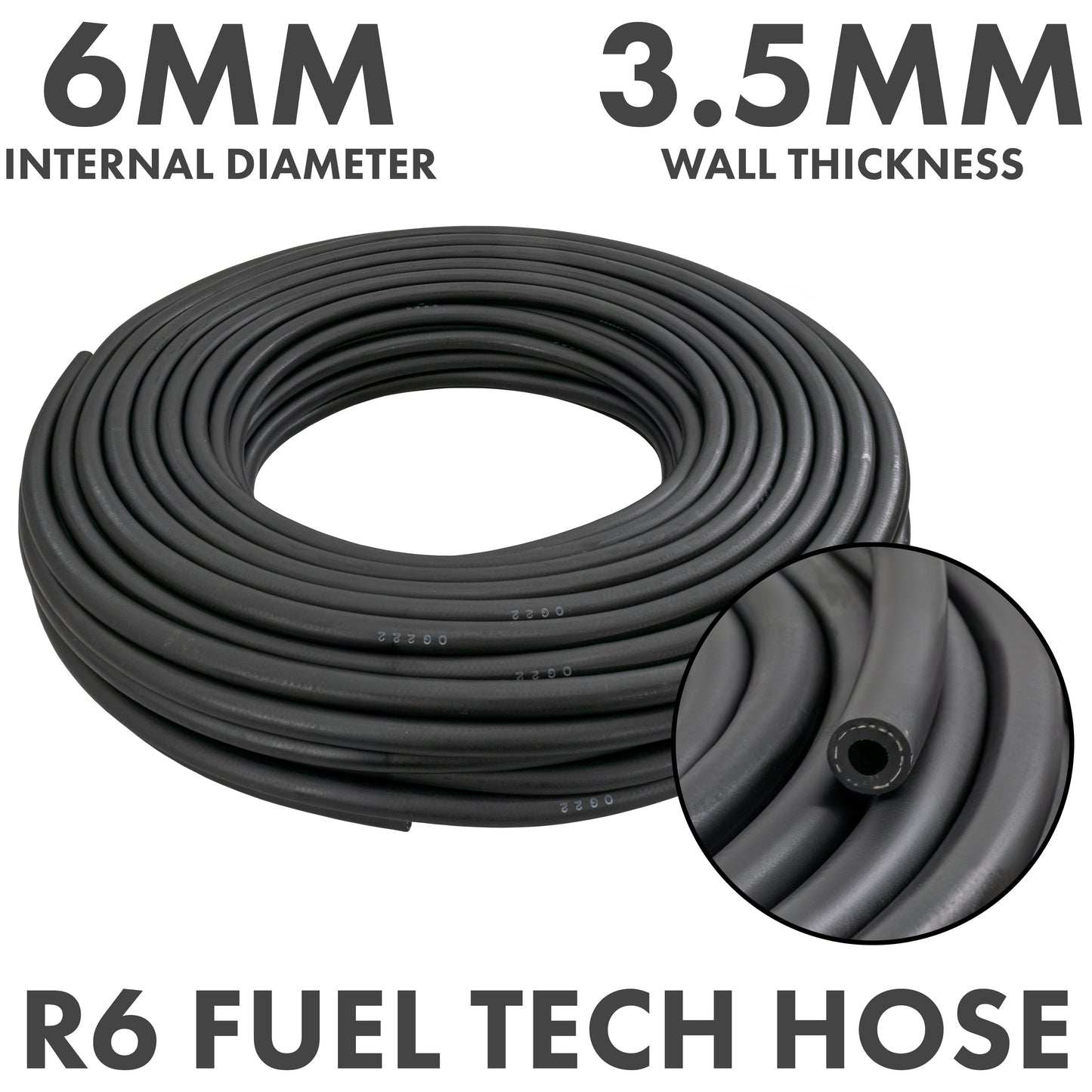 Rubber 6mm Braided Fuel, Oil Hose SAE J30 R6