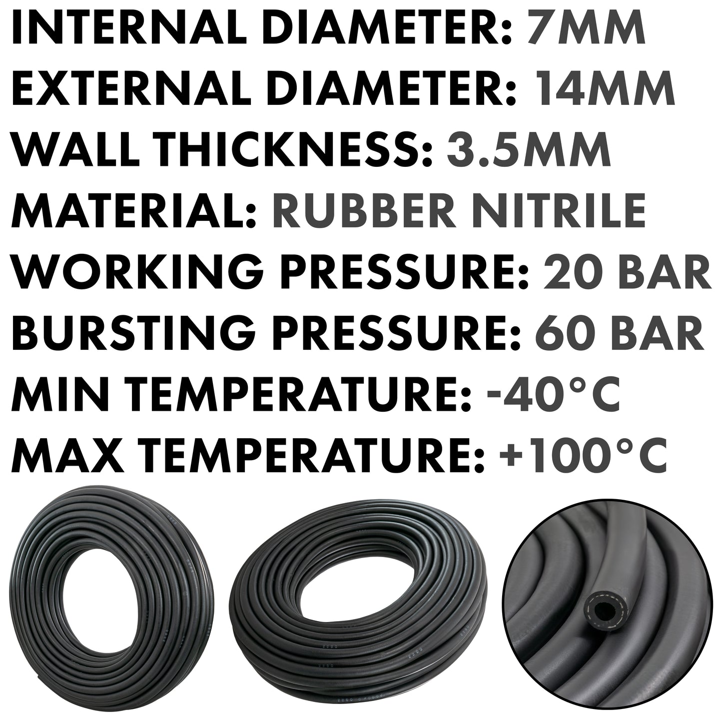 Rubber 7mm Braided Fuel, Oil Hose SAE J30 R6