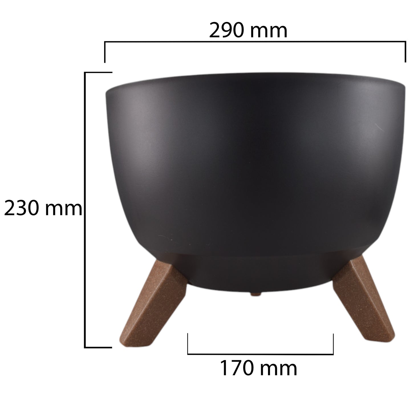 Roma Bowl Pot with Legs, Insert and Hole with Plug 290mm Black