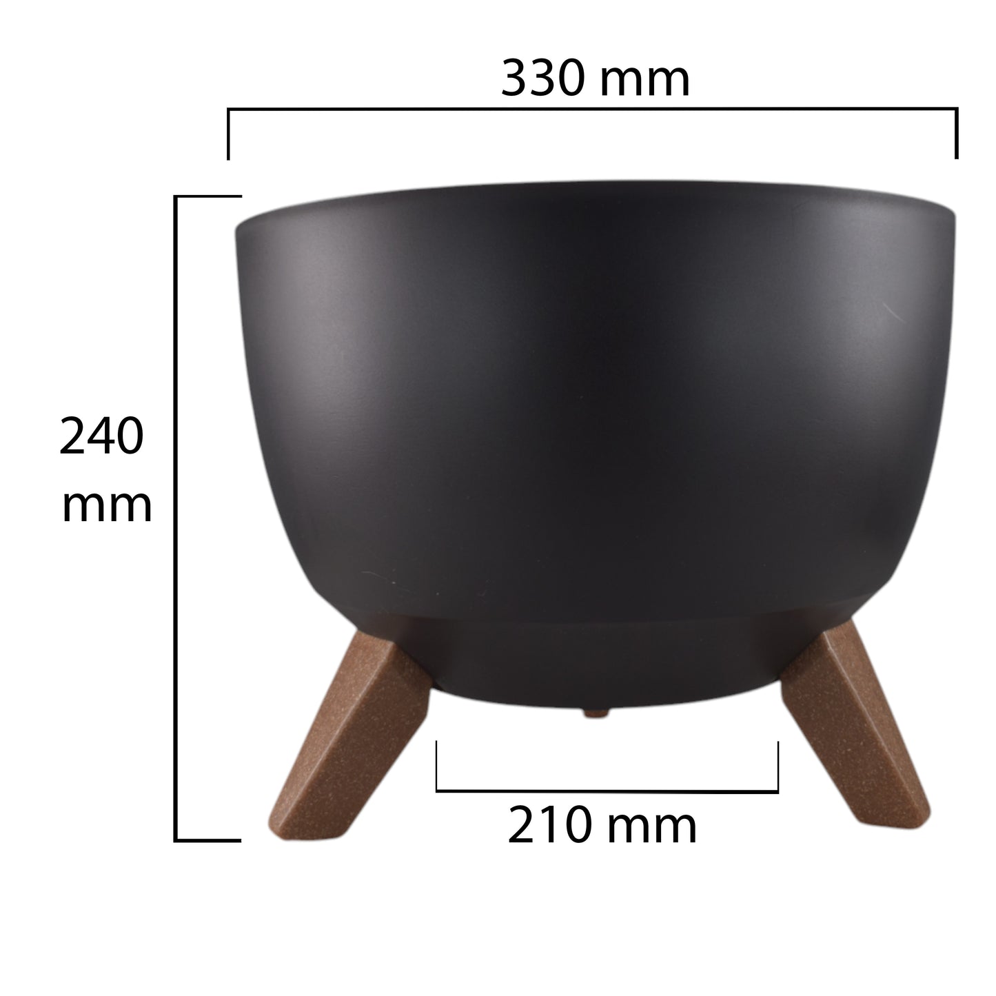 Roma Bowl Pot with Legs, Insert and Hole with Plug 330mm Black