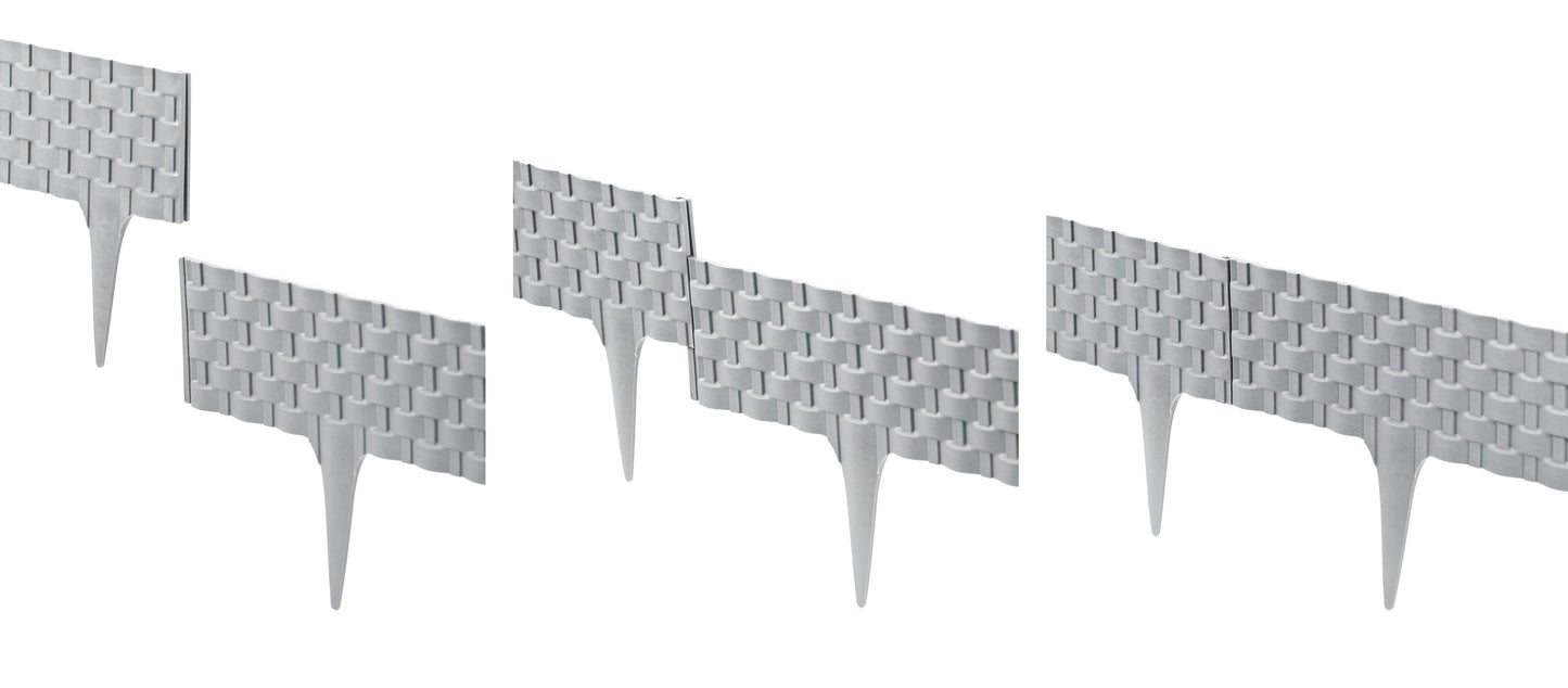 Lawn Edging, Plastic Palisade Rattan Effect, 2.4m, Gray