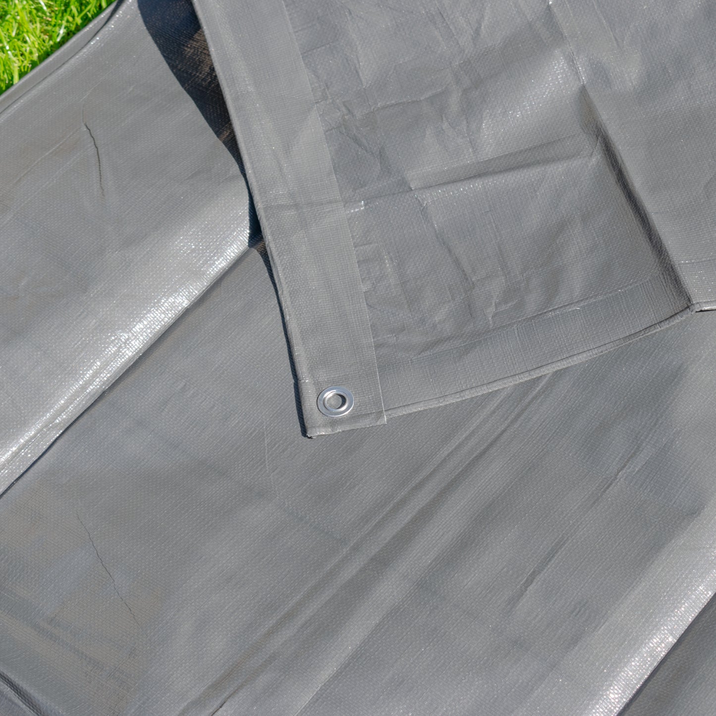 Grey L-Grade Tarpaulin with 10 x 6" Bungee Balls (Black) and 10 x Screw Type Tarp Clips