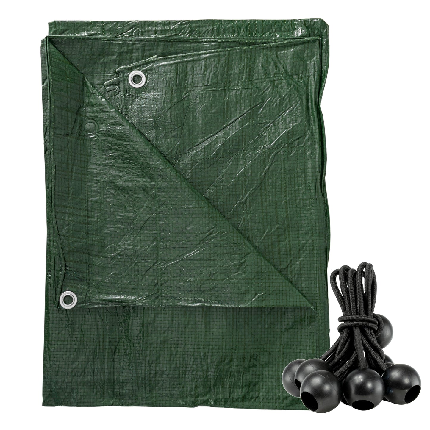 Green S-Grade Tarpaulin with 10 x 4" Bungee Balls (Black)