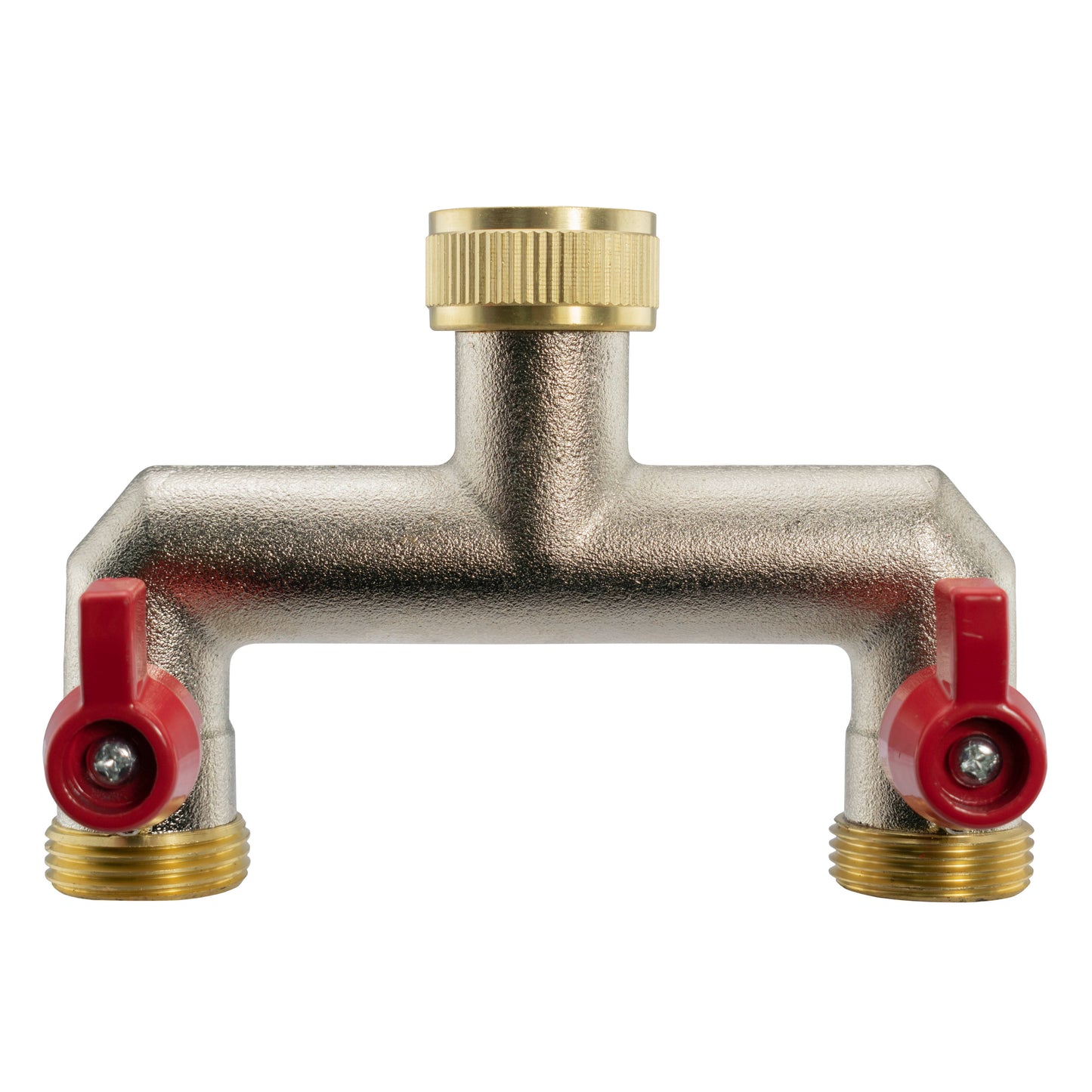 15mm Brass Wall Flange Kit with Brass Tap + 3/4" BSP Metal Splitter