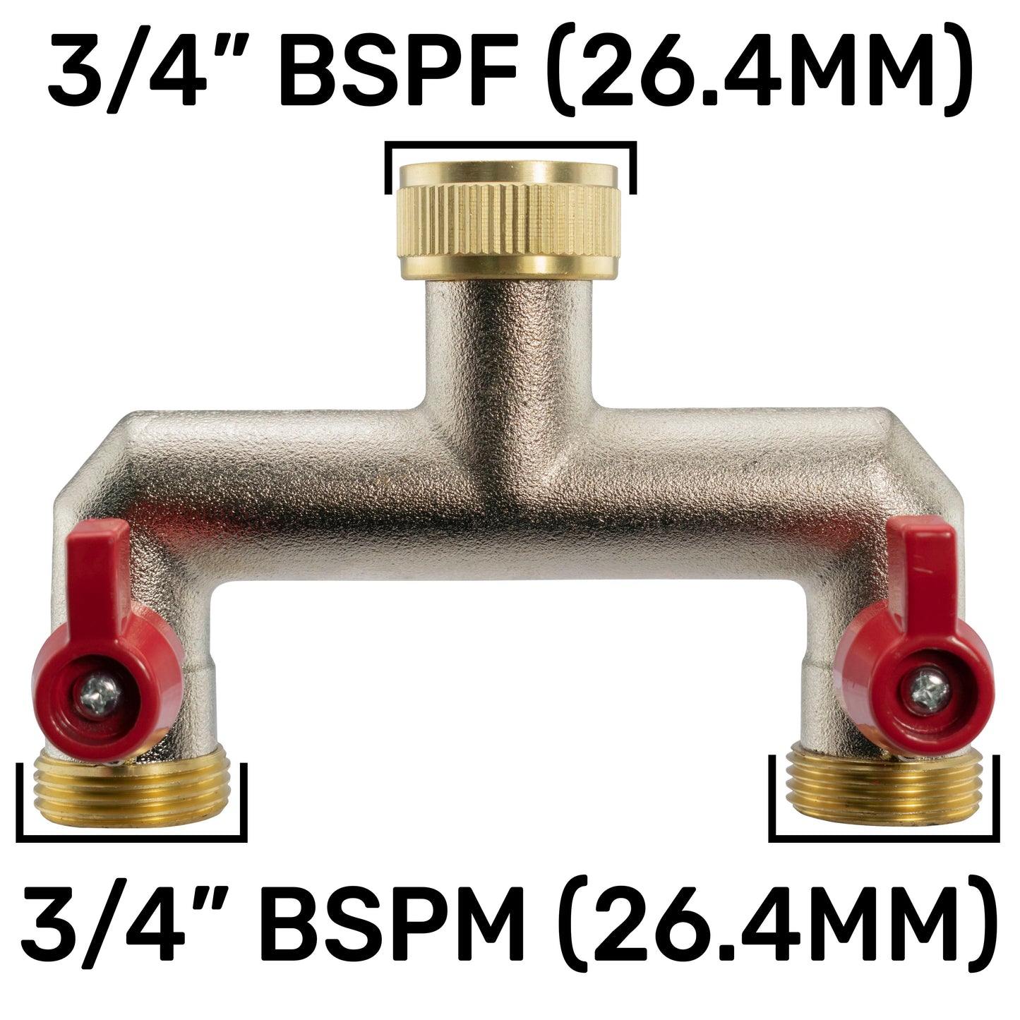 Two Way Tap Splitter Brass 3/4" BSP with Quick Connect and Hose Fittings