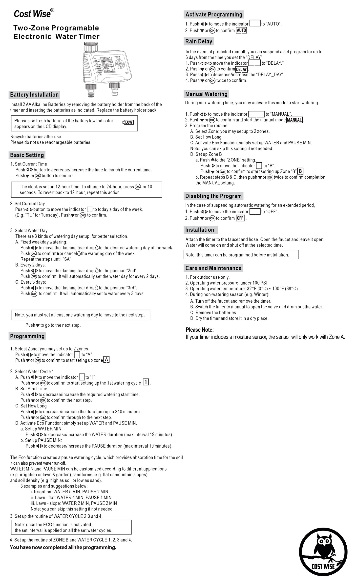 Cost Wise Double Outlet Water Timer