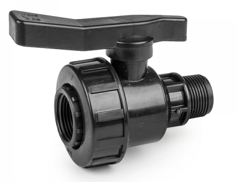 IBC 2” S60X6 Cap with Elbow Fitting, Large Plastic Valve and Male Quick Connector