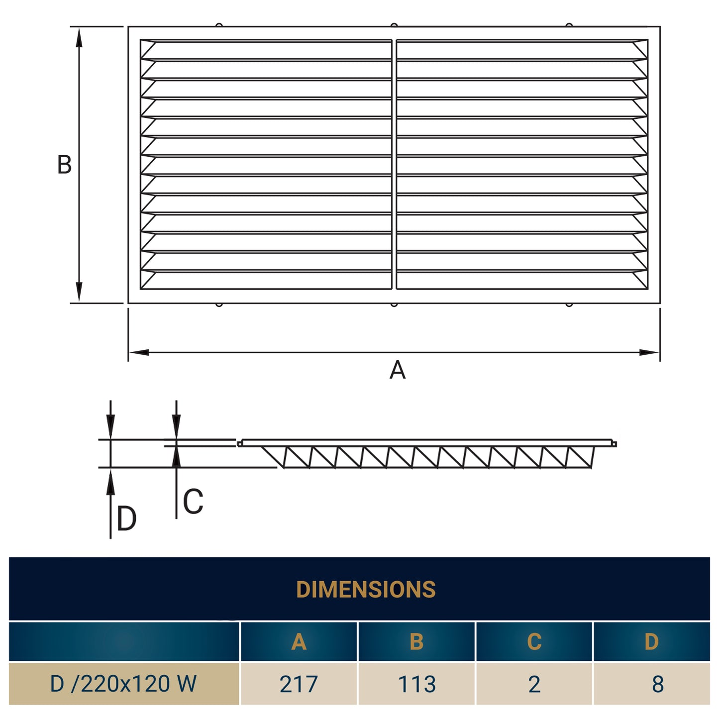 Louvre Vent D/220X120W Classic 220mm X 120mm with Fly Screen
