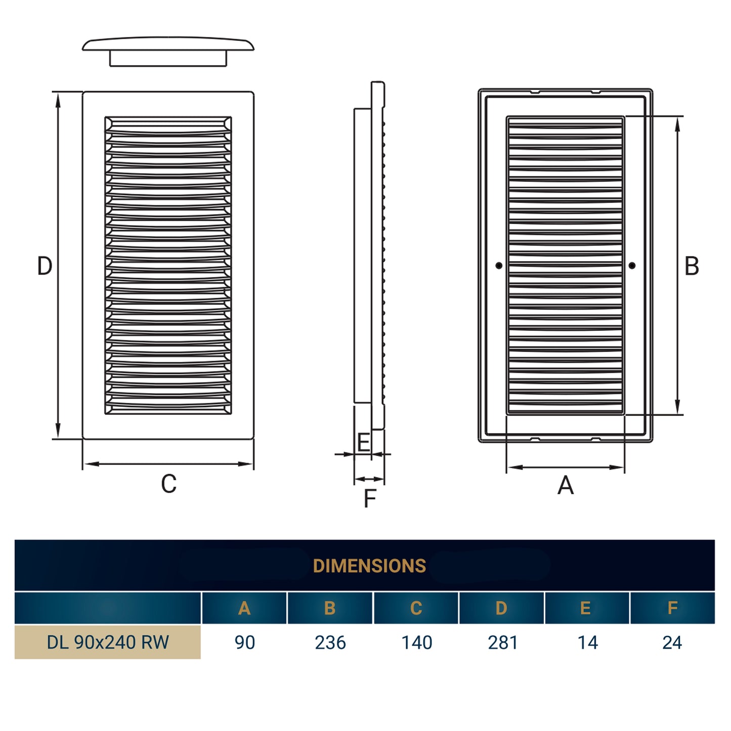 Louvre Vent White DL/90X240RW LUX With Fly Mesh