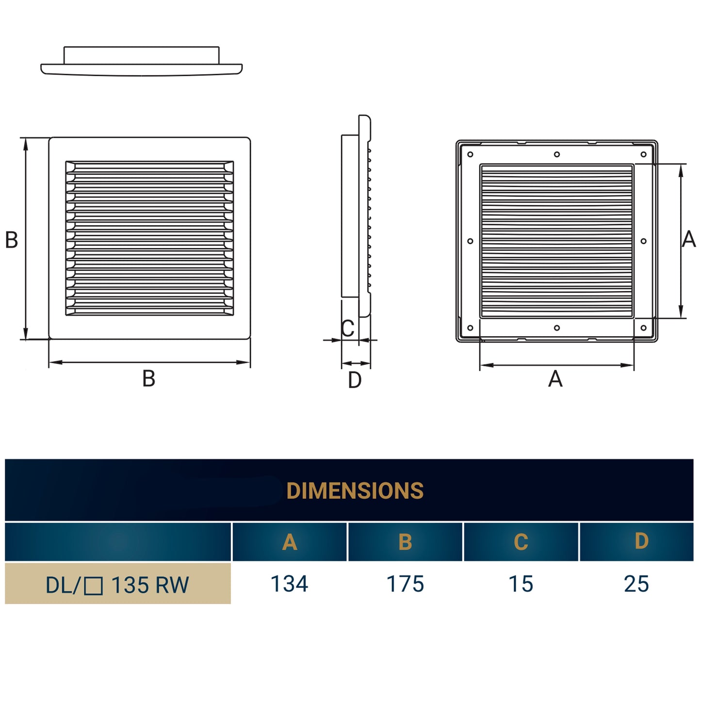 Louvre Vent White DL/135 RW LUX With Fly Mesh
