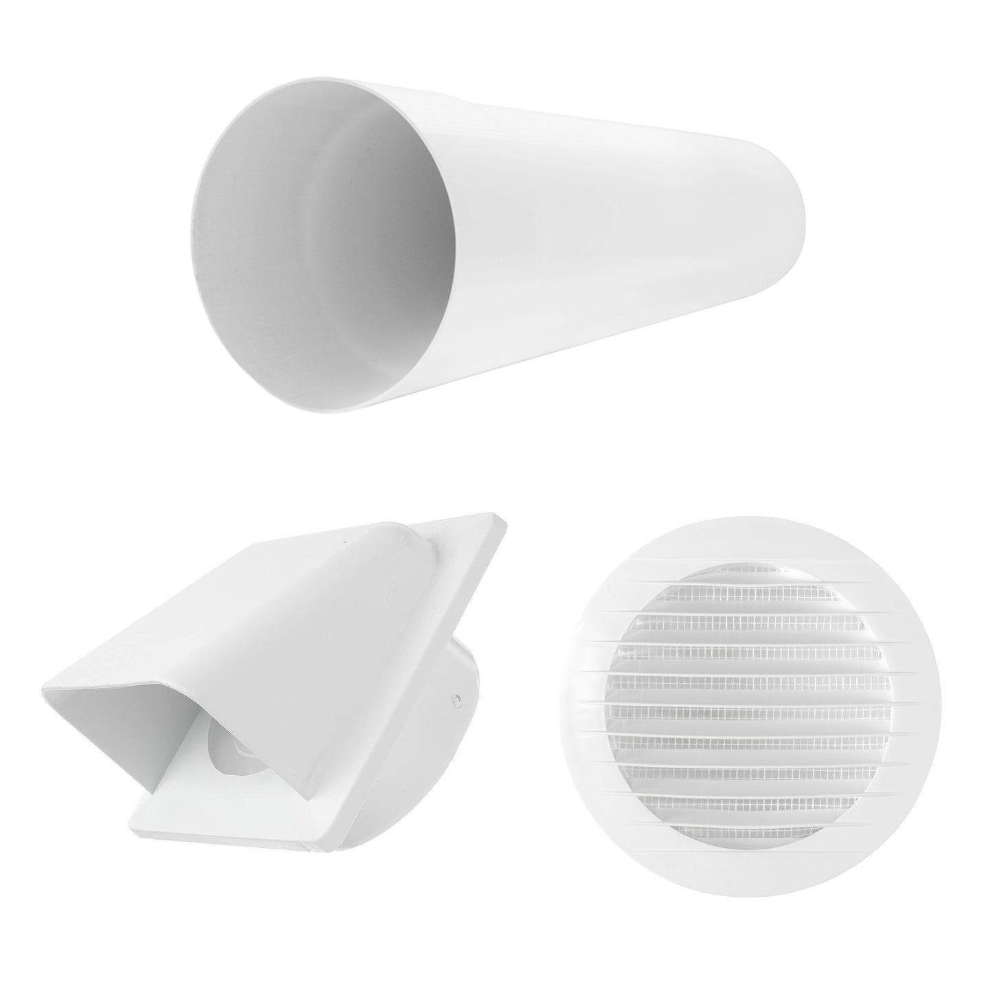 Through Wall Ventilation Kit Round Louvre Vent VC-KRO0184 with White External Vent